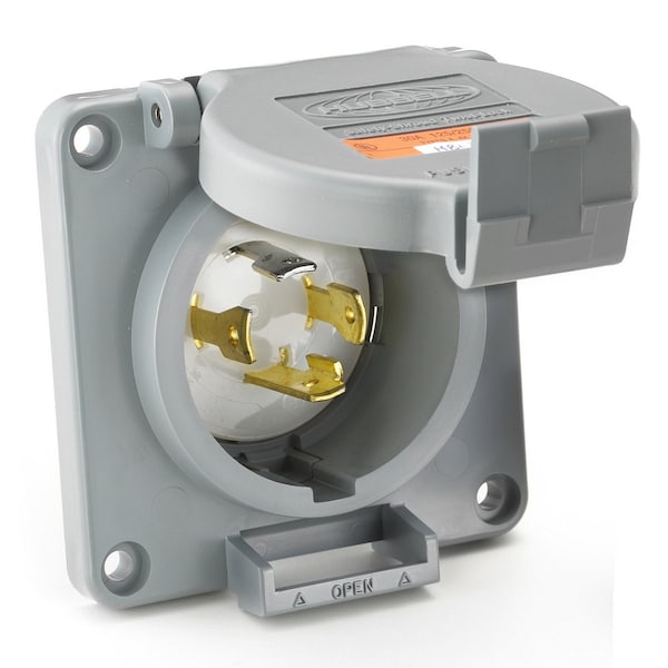 Watertight Locking Inlet, 30 A, 125/250V AC, Single Phase, 3 Pole, Flush Mount, Screw Terminals
